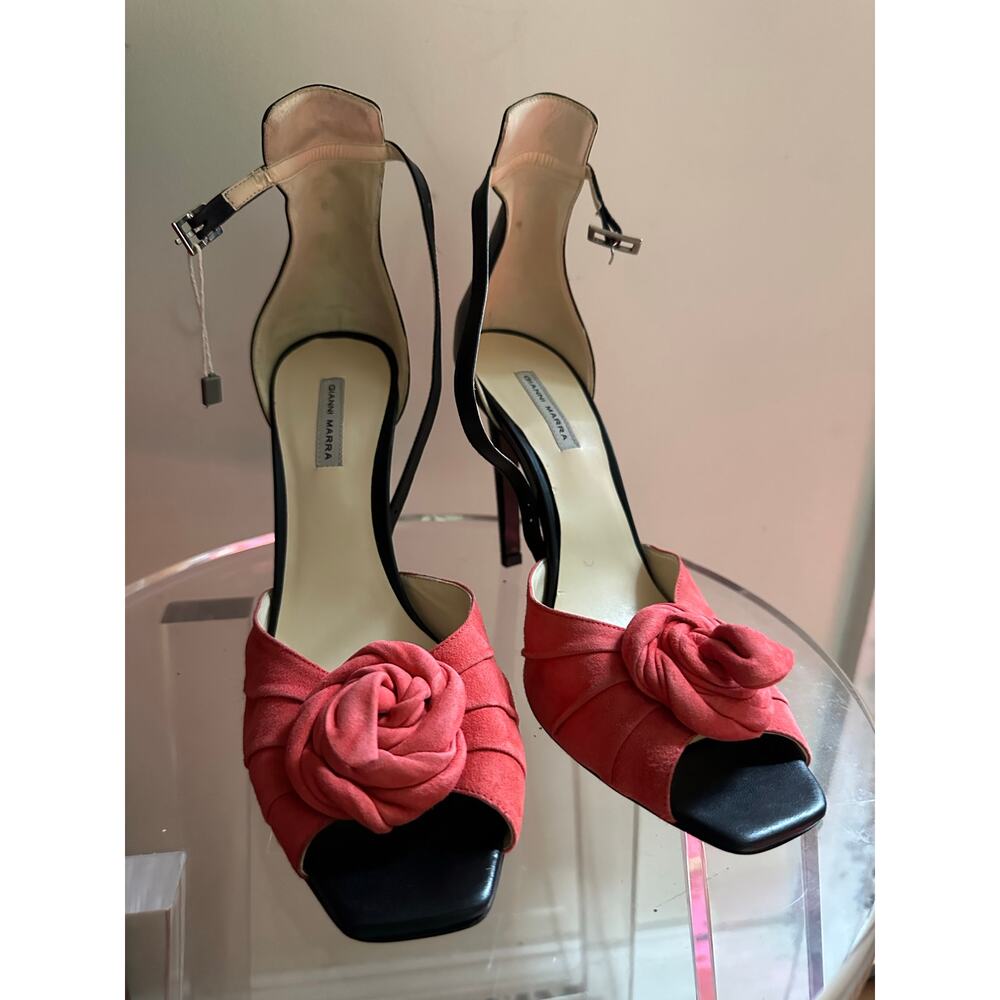 Gianni Marra Italy leather high heels sandals red black stilettos Sz 40